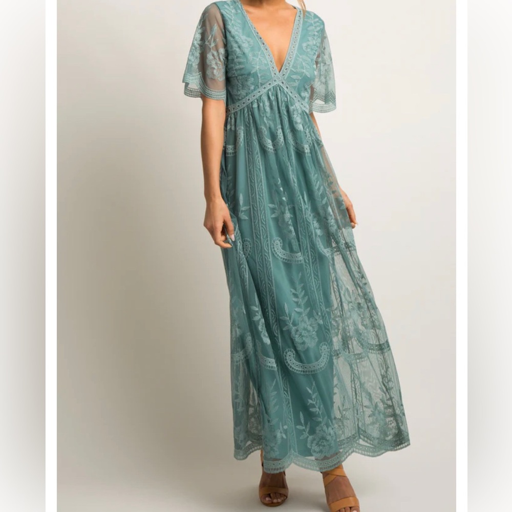 Lace sage green maxi dress
